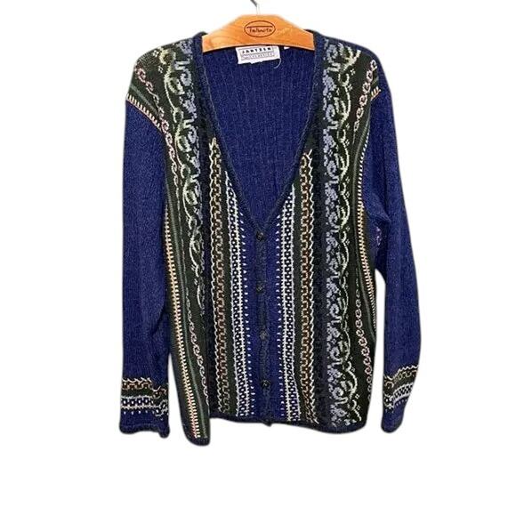 Vintage Jantzen Classics Hand Embroidered Navy Cardigan Sweater - Picture 2 of 6